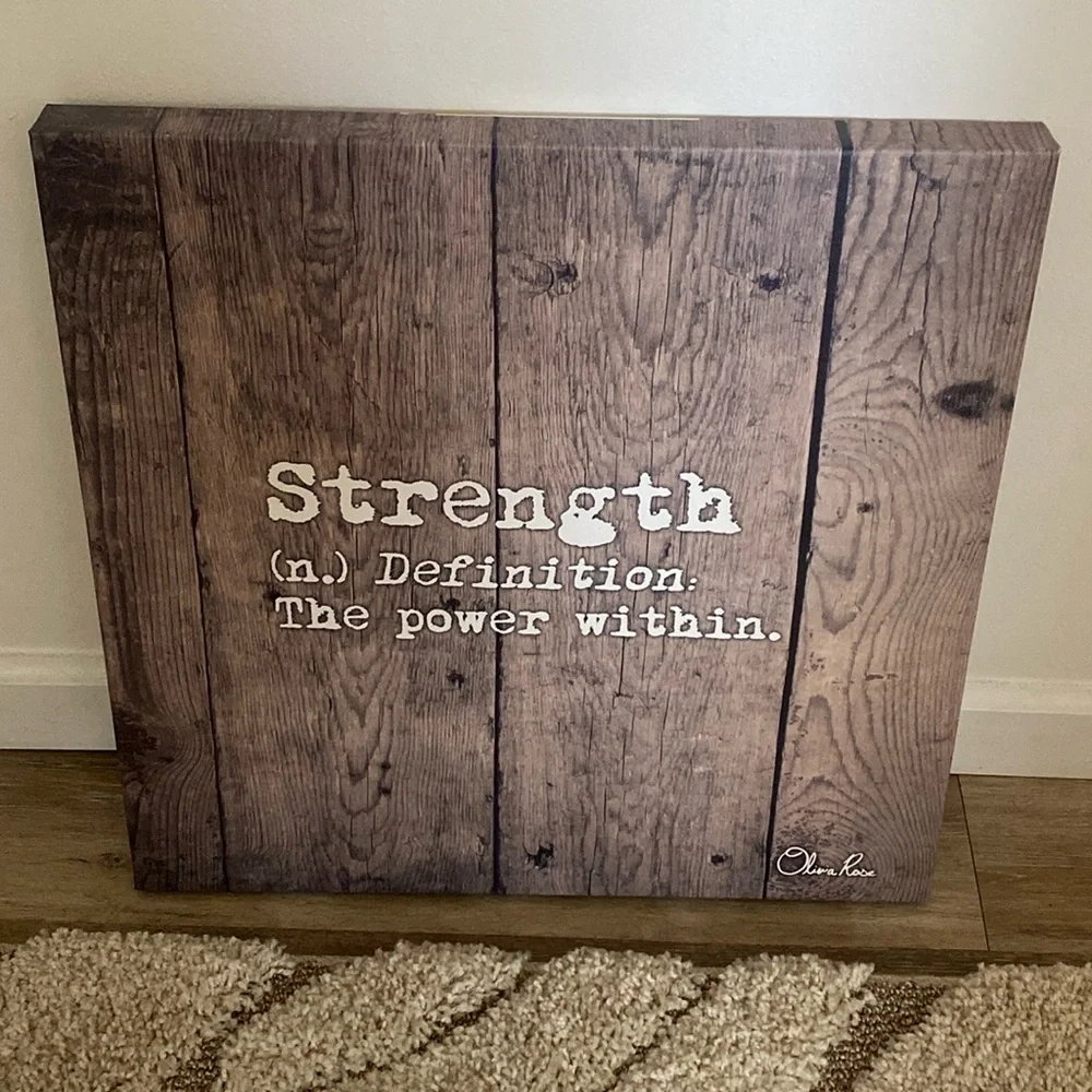 Vintage Pier 1 Strength The Power Within Faux Wood Canvas Art Sign 20x20